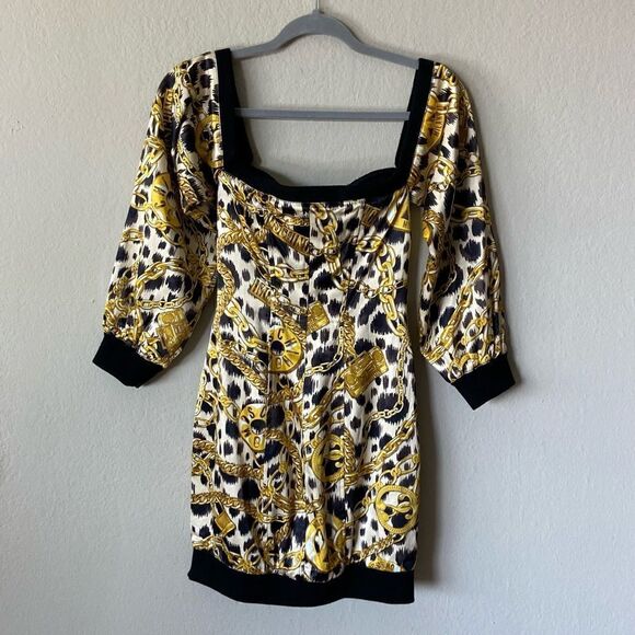 H&M x Moschino TV Mini Gold Black Dress Chain Print Size 0 - Picture 12 of 15